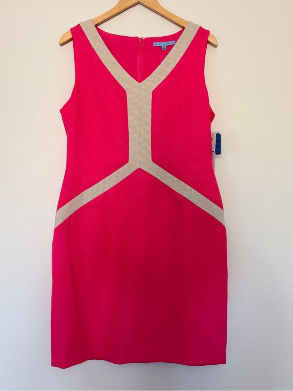 ANTONIO MELANI Hot Pink Midi Dress with Cream Contrast Trim